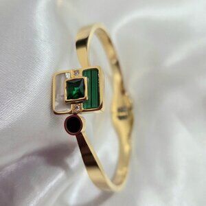 18K Gold Plated Stainless Steel 7. 5"Crystal Square Bracelets